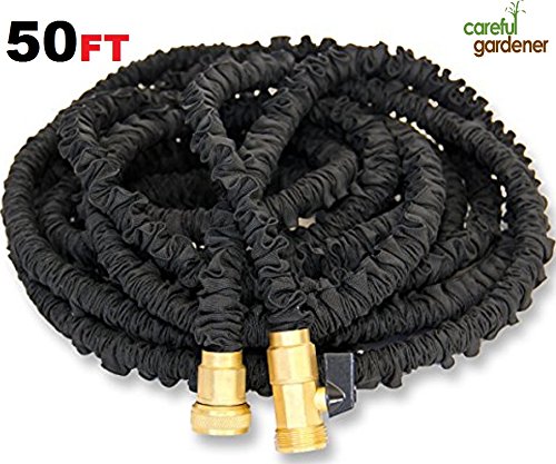Expandable Garden Hose, with Solid Brass Fitting, Triple Layer Latex Core and Extra Strong Fabric 50 75 100 150 feet - Black (50 Foot)