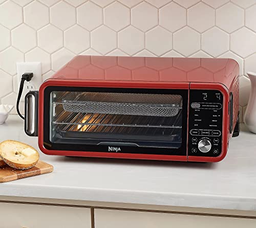 This is a picture of a product for sale called Ninja SP251Q Digital Air Fry Pro Countertop 10-in-1 Smart Oven w - Temperature Probe,  Extended Height,  XL Capacity,  Flip Up Storage,  w - Air Fry Basket,  Wire Rack & Crumb Tray (Renewed) (Cinnamon)