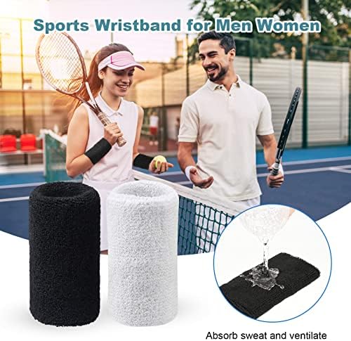 4 Pack 5.9 Inches Elastic Sports Wristbands, Wrist Sweatbands Elastic Athletic Wrist Bands, Wrist Sweat Bands Absorbent for Men Women,Wrist Sweatbands for Football Basketballblack white