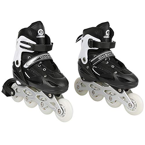 Belfoyer Roller Enfant Réglable avec Roues Lumineuses, Patin à roulettes Fille et Garçon, Taille Ajustable M Chaussure de Patinage Confortable avec Frein Avant-Noir