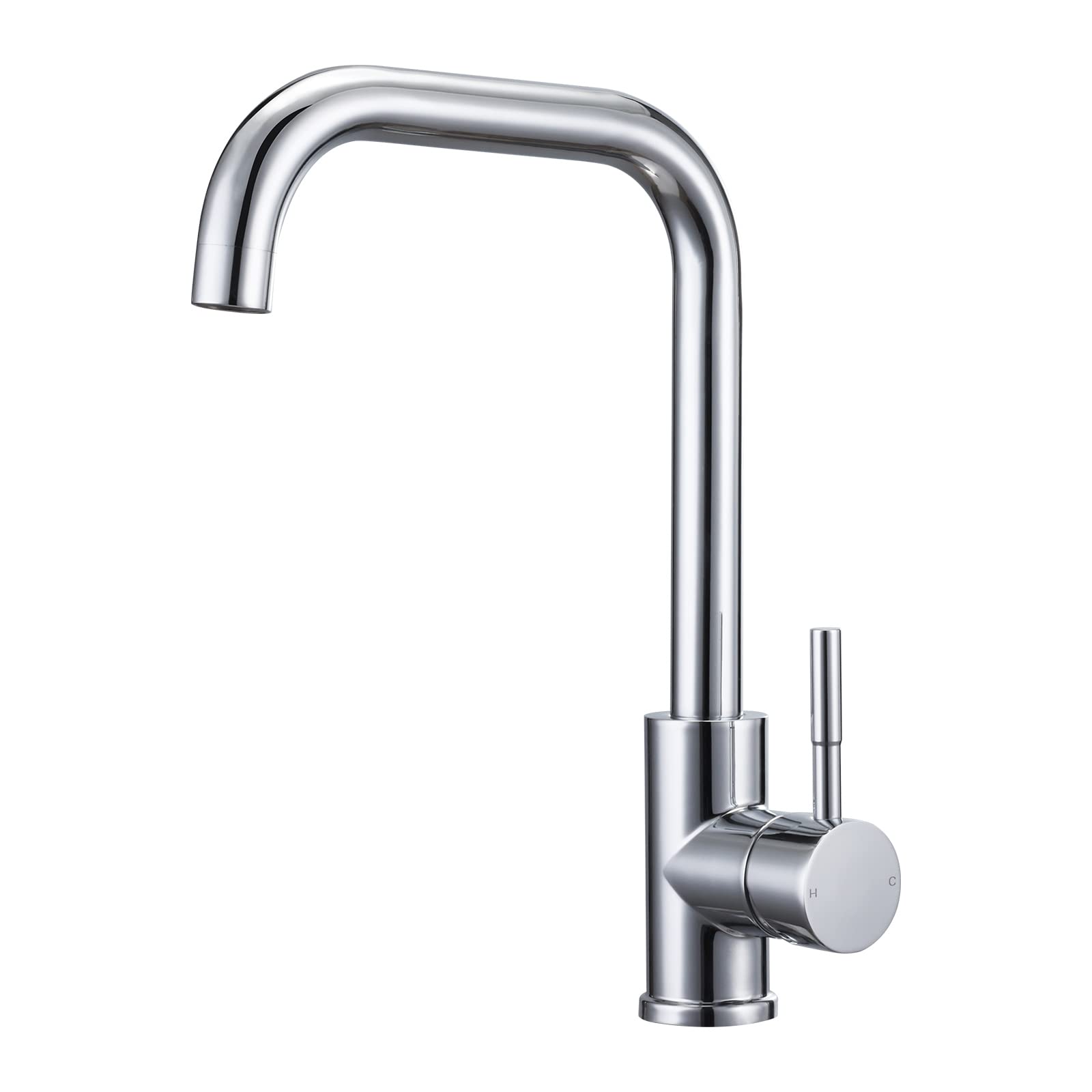 Peppermint Chrome Kitchen Sink Mixer Tap With L-Shaped 360º Swivel Spout, Monobloc Kitchen Mixer Faucet 1 Hole Rectangle Single Lever Mono Bar Taps, Polished