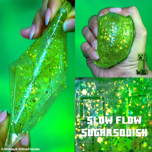 Image of Minecraft SLIMYGLOOP Gelli Gels Creeper, Green Slow-Flow Glitter Squishy Sensory Toy, Squeeze Stress Toy for Kids & Teens, Satisfying Sugar Squish Fidget
