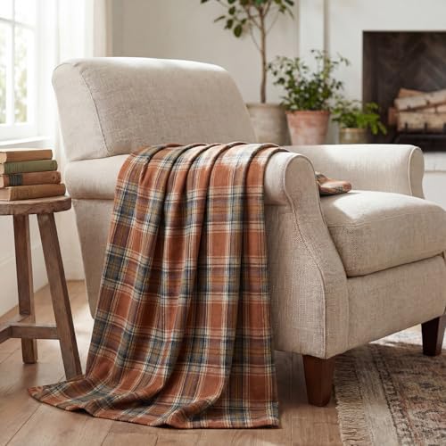 Horaldaily Rust Farmhouse Plaid Fall Decorative Blanket Throw, Autumn Rustic