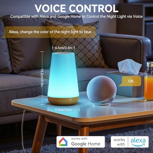Image of Auxmir Smart Night Light, Dimmable Nursery Table Lamp for Baby Work with App /Voice Control, LED Lamp with Music Sync and 100+ Scene Modes, Bedside Timer Lamp for Bedroom Living Room Sleep Aid(Corded)