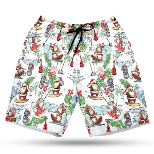 Xmas in July Men's Swim Trunks - Santa Claus Hawaiian Shorts for Men, Men's Summer Bathing Shorts Set 32