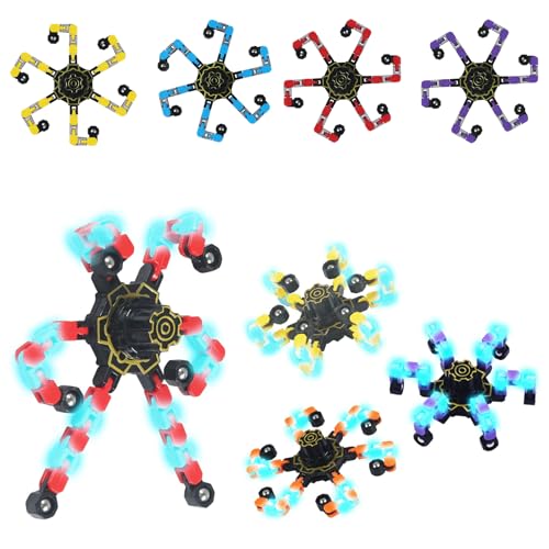 8 Pièces Hand Spinner Fidget Toy DIY Déformable Fidget Spinner Lumineux Jouets Sensoriels Amusant Jouet De Robot à Chaîne Transformable pour Célébrer Les...