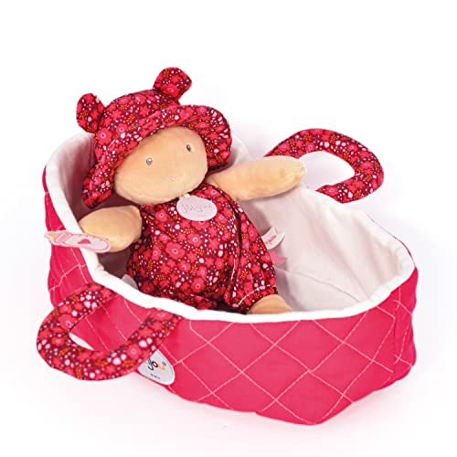 JOLIJOU - Poupon Couffin Matelassé - Maëlle - Framboise - 20 cm - Facile à Transporter - Jeu d'Imitation - Développement de l'Imagination - Idée Cadeau de...