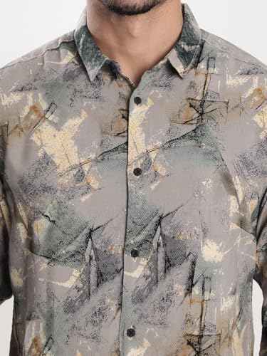 Image of BENE KLEED Men's Abstract Print Cotton Blend Shirt | Spread Collar | Full Sleeves | Tailored Fit |