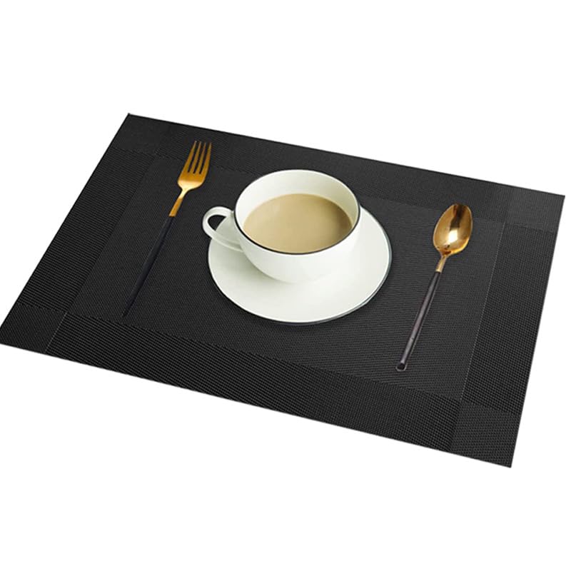 JinweiS Juego de 6 manteles individuales de vinilo resistentes al calor, resistentes a las manchas, antideslizantes, lavables, de PVC, color negro