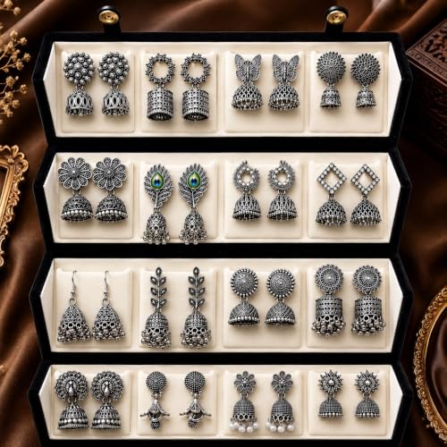 Image of Mirakii Jewels 16 Pair Traditional Premium Jhumka Set with Gift Box