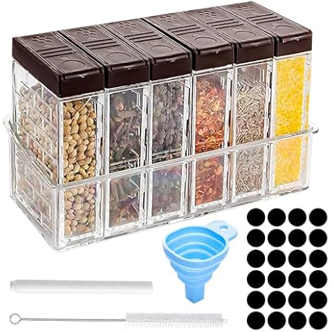 UZSUZZ 6Pcs Transparent Spice Jars Set Cover