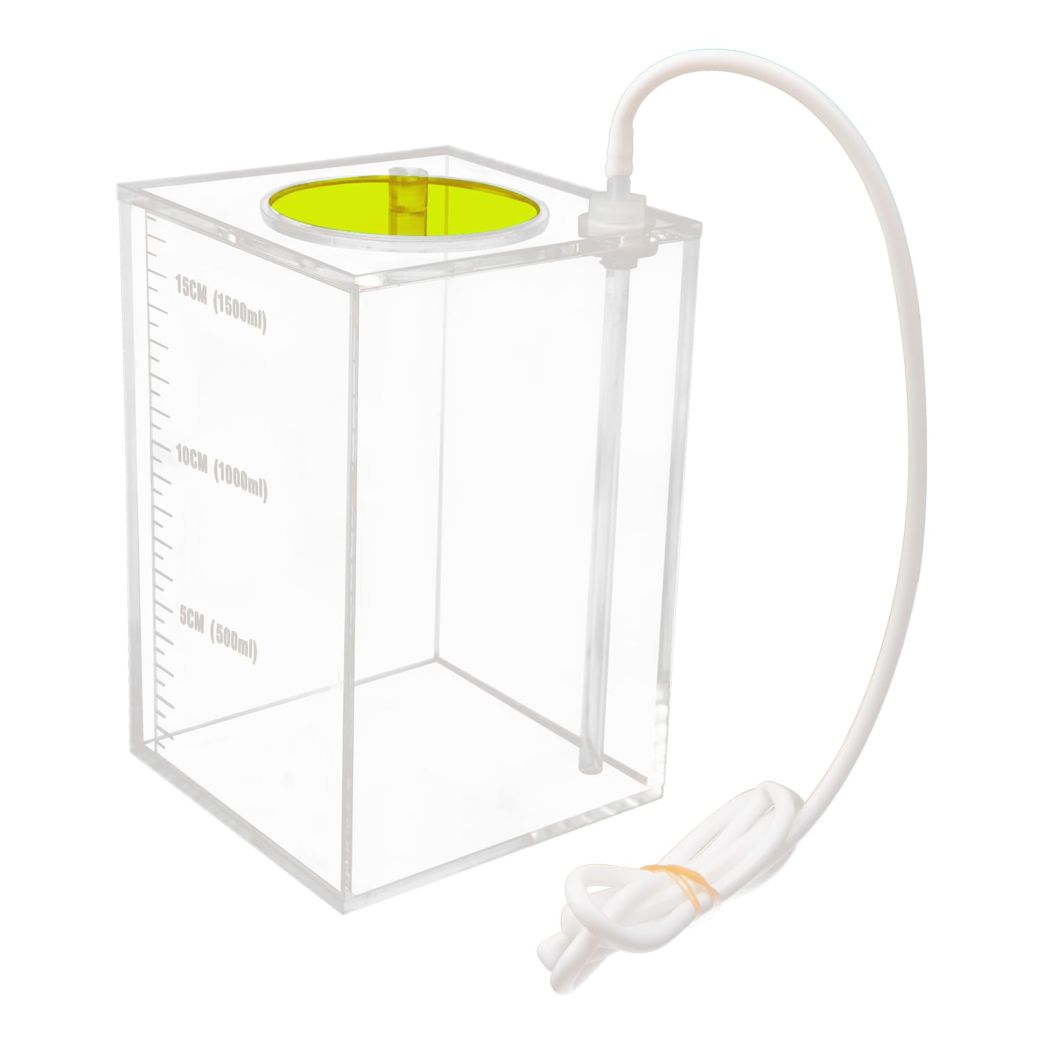 Aquarium Choice Acryli Made Liquid Storage Bucket Doing Pump Reservoir Container (4.25 * 4.25 * 6.5 Inch;1500ml/1.5L（Yellow）)