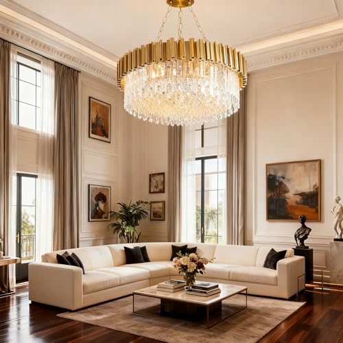 Kryształ żyrandola, Trzy Kolorowe Nowoczesne światło Luksusowa Lampa Sufitowa, Wisząca łańcuch Regulowany Do Jadalni Sypialni Do Salonu(Size:80cm)