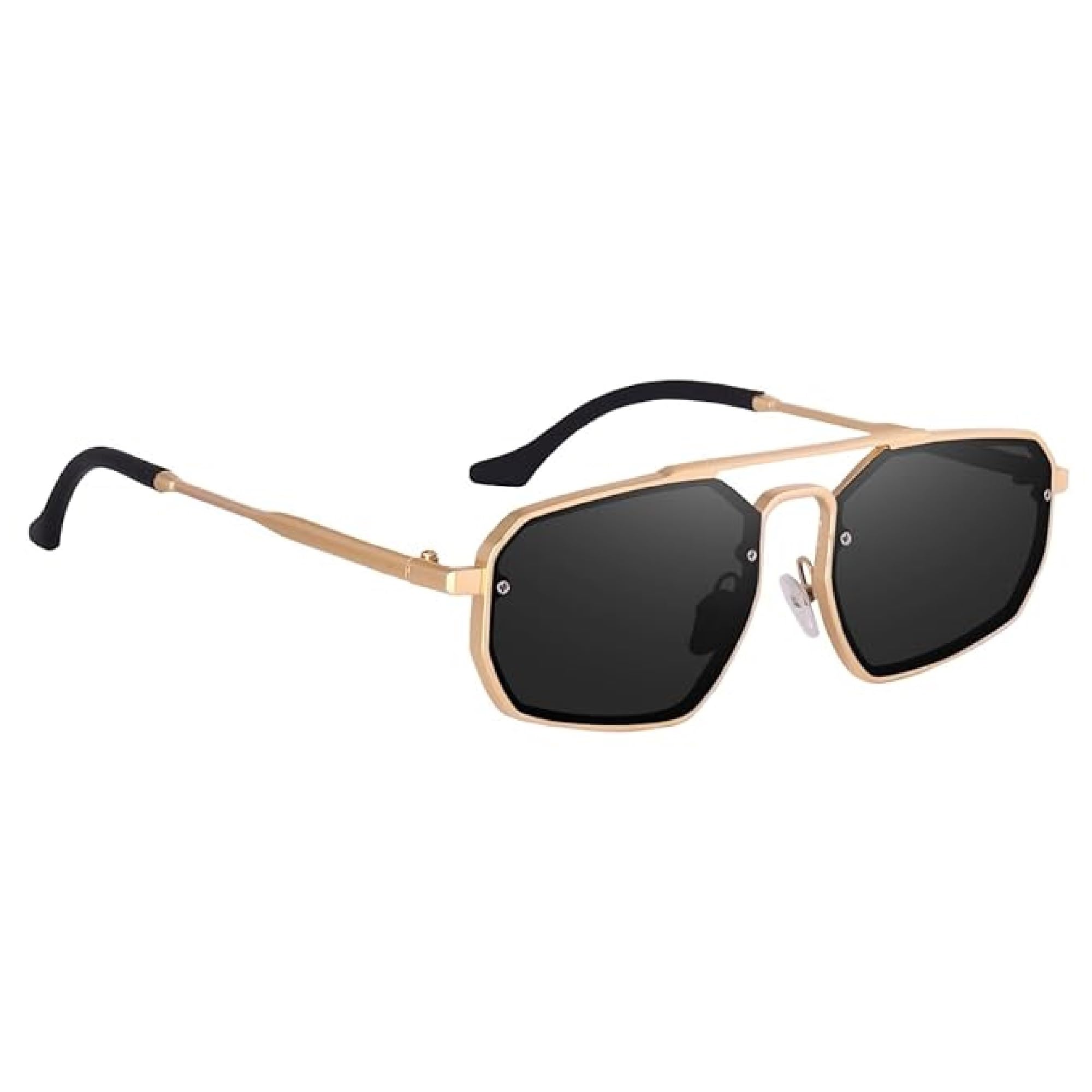 Hexagon Sunglasses for Women Men Retro Octagon Metal Sun Glasses Vintage Polygon Shades (Gold-Black)(222 NEW GOLD BLK BOX_BZ)-image-40