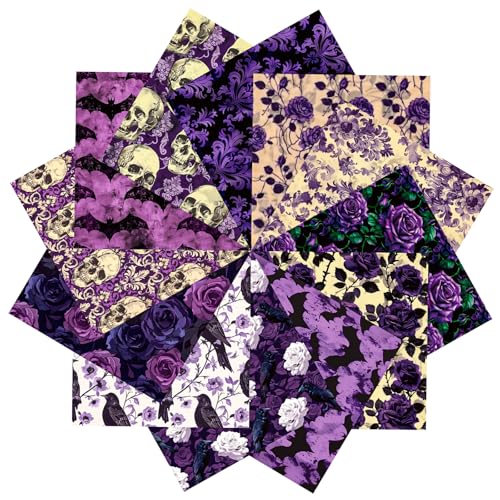 12 Sheets Gothic Purple Halloween Scrapbook Paper 6 x 6 Dark Vintage Skull Rose Raven Bat Medieval Pattern Craft Paper for Decoupage Journaling Origami Card Making DIY Projects