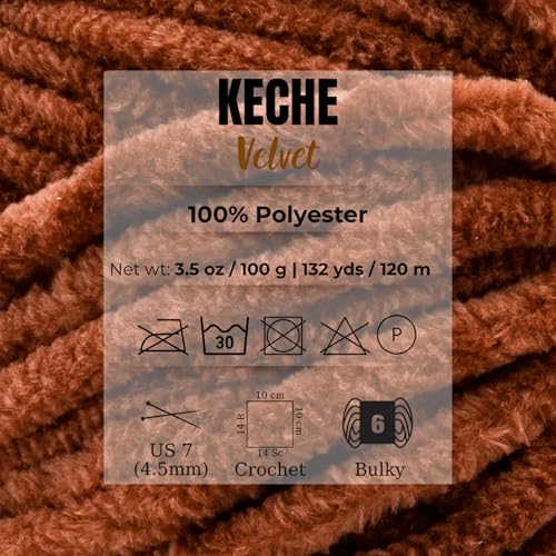 Image of Keche Velvet Yarn for Crocheting, Soft Chenille Bulky Baby Blanket Amigurumi Yarn 2x100 gr (2x132 yds) (2 Skeins) Fox