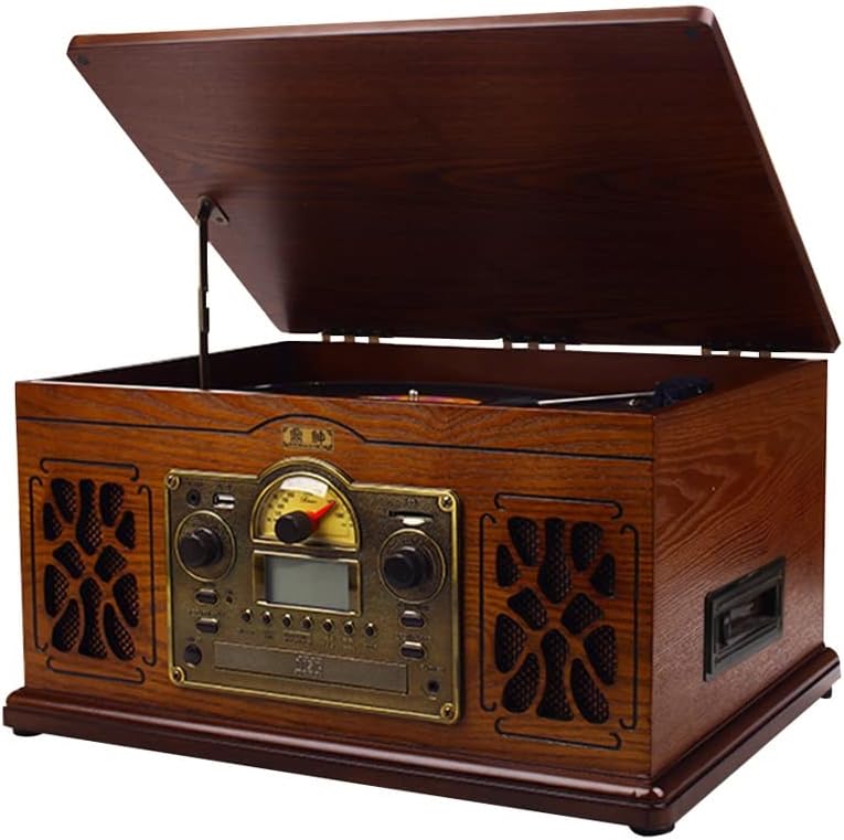 Retro Vinyl Record Player Audio Tape Cd Old-Fashioned Vintage Phonograph - Mahogany