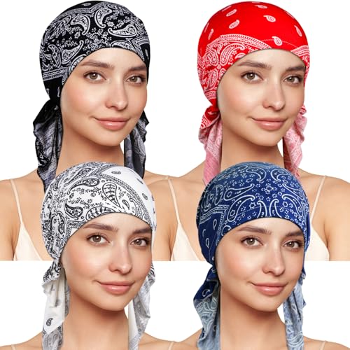 TSKNOMO 4 copricapo Chemo per donne, copricapo pre-legato, copricapo contro la caduta dei capelli, Set 3, Taglia unica TSKNOMO 4 copricapo Chemo per donne, copricapo pre-legato, copricapo contro la caduta dei capelli, Set 3, Taglia unica