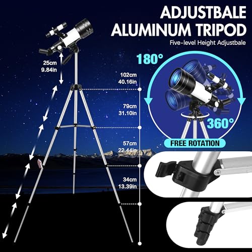 Telescope, Telescope for Adults & Kids, 70mm Aperture 400mm Portable Refractor Telescopes for Astronomy Beginners, Travel Telescopes AZ Mount Fully Multi-Coated Optics with Phone Adapter