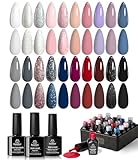 Beetles Gel Polish Kit, Nude Gray Pink Blue Burgundy Glitter Gel Polish Set Modern Muse Collection with 3Pcs Base Matte Glossy Top Coat Soak off Uv Gel for Women