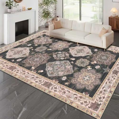 Vhong Boho 5x7 Area Rugs Vintage Washable Neutral Modern Non Slip Carpet for Living Room Dining Room Bedroom Farmhouse Black Brown