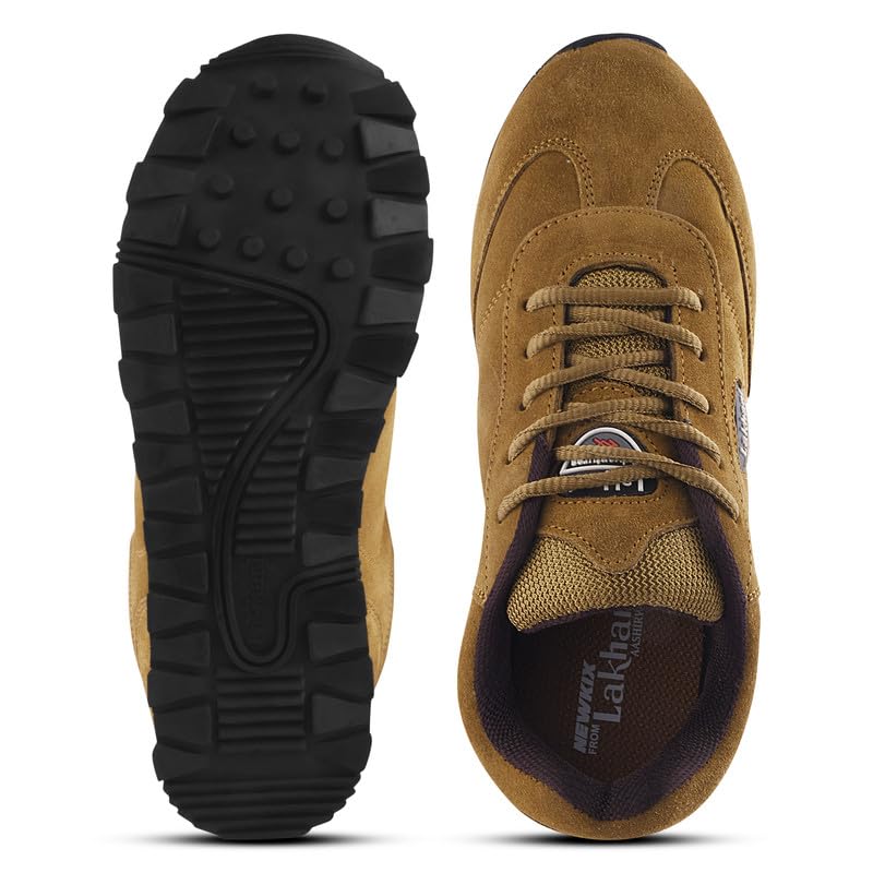 Image of Lakhani Men's Sports Shoes | Lightweight Breathable Running Shoes for Men | Leather Upper, Rubber Sole | Flexible, Comfortable Lace-Up Athletic Shoes