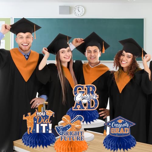 Image of 12pcs Graduation Table Decorations,Orange and Blue Graduation Decorations Graduation Centerpieces for Tables Class of 2026 Centerpieces Honeycomb for 2026 Congrats Grad Table Decor (Orange and Blue)