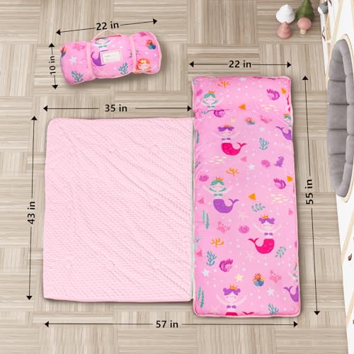 Image of Primlect Toddler Nap Mat Extra Large Thickened 55''x35'', Soft Sleeping Bag with Detachable Minky Blanket and Pillow, Portable for Daycare, Preschool, Kindergarten, Travel, Boys and Girls