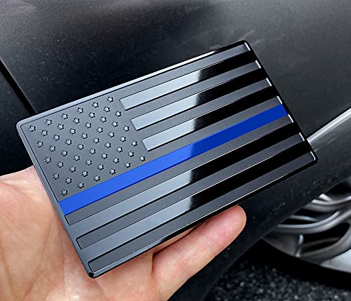 Image of US Black Flag Auto Car Fender Emblem for Cars Trucks Laptop Walls (5 inchx3 inch, Black with Blue Line)