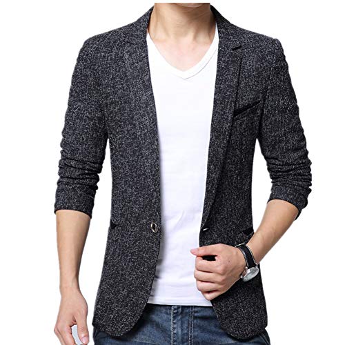 Men's Casual Lapel Coat Slim Fit One Button Blazer Suit Tops Black