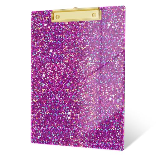 Image of Acrylic Confetti Clipboards, Sparkly Clip Board with Low Profile Gold Clip, Designed for Classroom School and Office Use, A4 Letter Size 9 x 12.5 in, Deep Purple