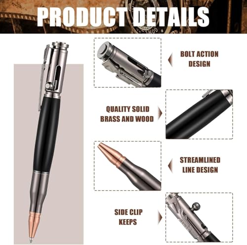 Image of Heavy Duty Bolt Action Pen with Gift Box Metal Ballpoint Pen with Black Ink Perfect Gift for Gun Lovers, Graduates, Fathers, & Boyfriends (Bullet Pen Black)