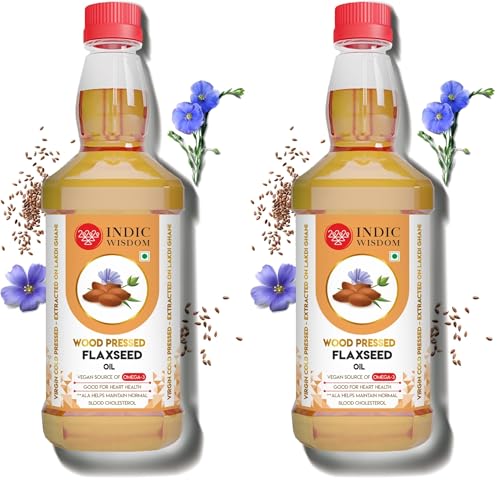 Image of IndicWisdom Wood Pressed Flaxseed Oil 500 ml (Cold Pressed Flaxseed Oil - Extracted on Wooden Churner) (Pack of 2)