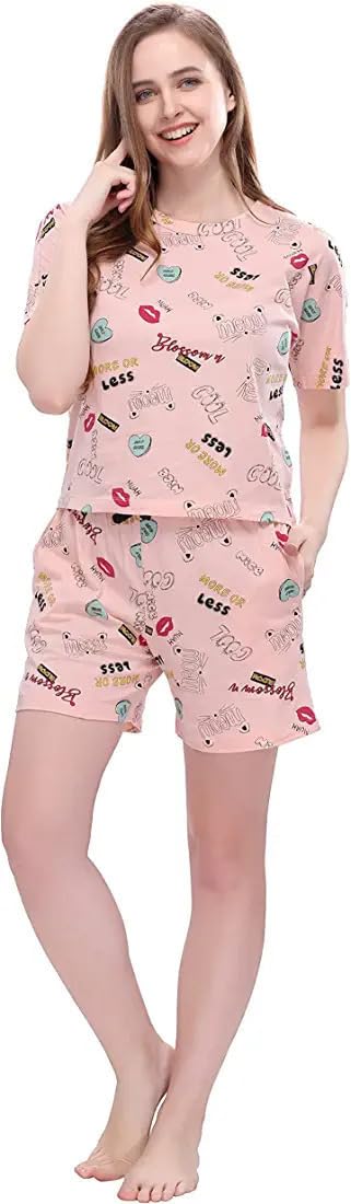 tasn || Women's Cotton Printed Relaxed Night Suit Set of Tshirt & Shorts-picture-19