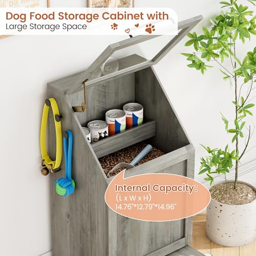 Dog Feeding Station with 2 Elevated Dog Bowls, Pet Feeding Station,Flip Top Pet Food Cabinet,Pet Food Container,Pet Toy Storage Organizer,Modern Storage Organizer,Grey