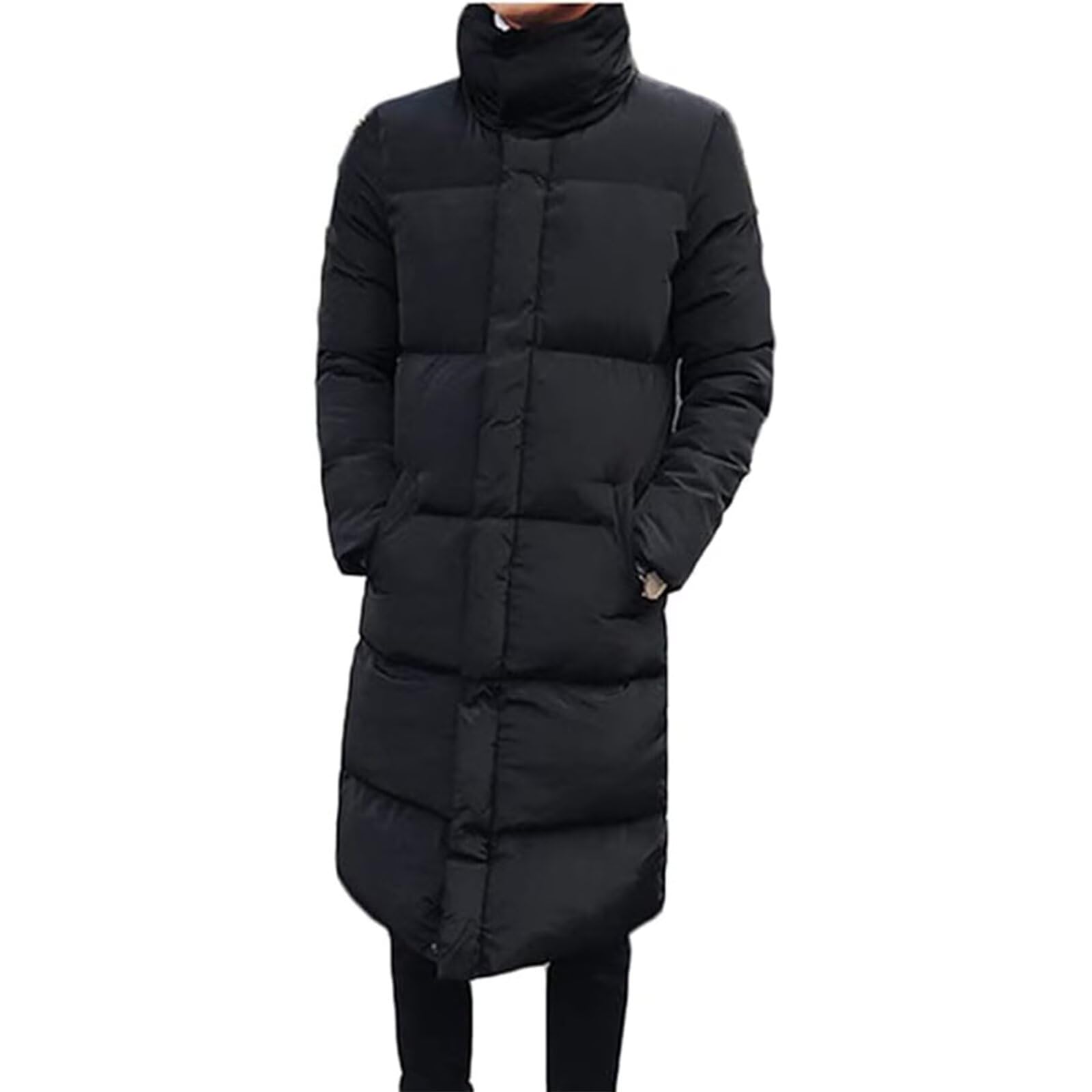 Hombre Largo Abajo Chaqueta Invierno Acolchada Cazadora Plumas Abrigo Parka Plus Size Negro