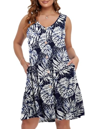Image of BELAROI Summer Dresses for Women Beach Tshirt Sundress V Neck Casual Swing Tank Dress Swimsuit Cover Ups Pockets
