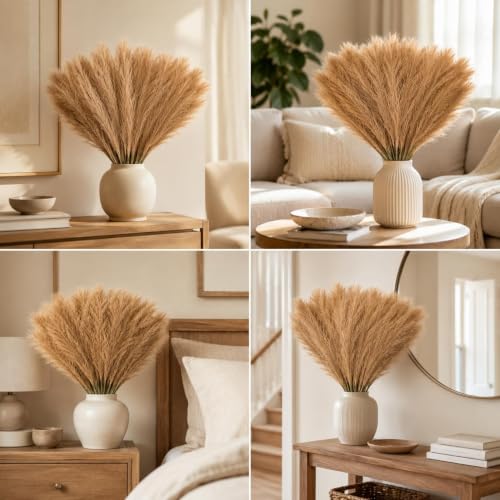 Image of SATYAM KRAFT 48 Pcs Faux Pampas Grass Small Artificial Flowers | Fake Flower for Vase Decoration, Home Decor, Office, Bedroom, Table, Balcony, Corner Styling and Craft Items Corner (48, Brown)