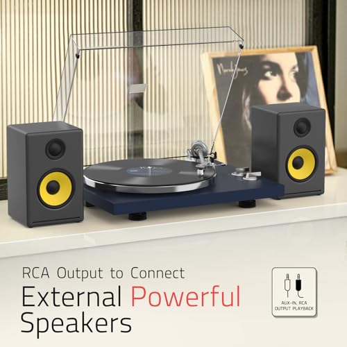 Image of Retrolife Vinyl Record Player Turntables BT Wireless Output Vinyls Players Belt-Drive 33 45 RPM Speed Phono Line USB Digital to PC Recording MM Cartridge AT-3600L Classic New Sleek Dark Blue