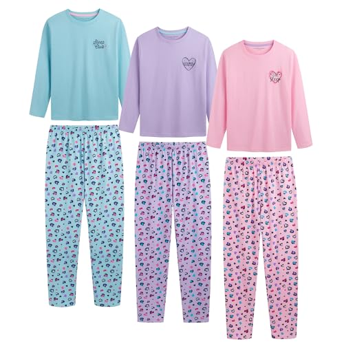 The Essentials Wardrobe 3PK Girls LS Long Pyjamas- Heart - 12-13 Yrs