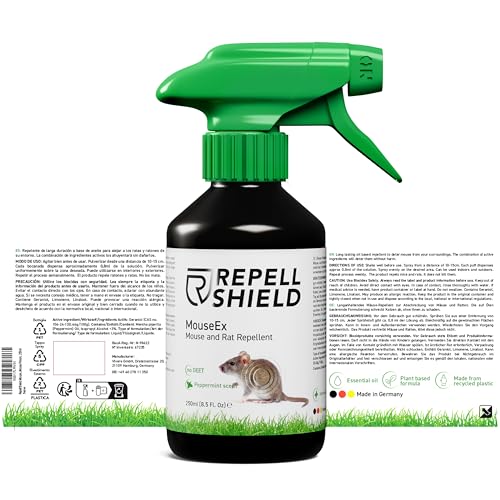 RepellShield® Rattenabwehr & Mäuseabwehr Spray -250ml- Mäuse Abwehrmittel zum Mäuse vertreiben - hält Ratten & Nagetiere fern, Nicht färbend, Pfefferminzöl Duft