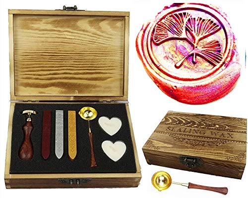 Ensemble cuillères bois feuilles de Ginkgo pour sceau cire enveloppe et carte