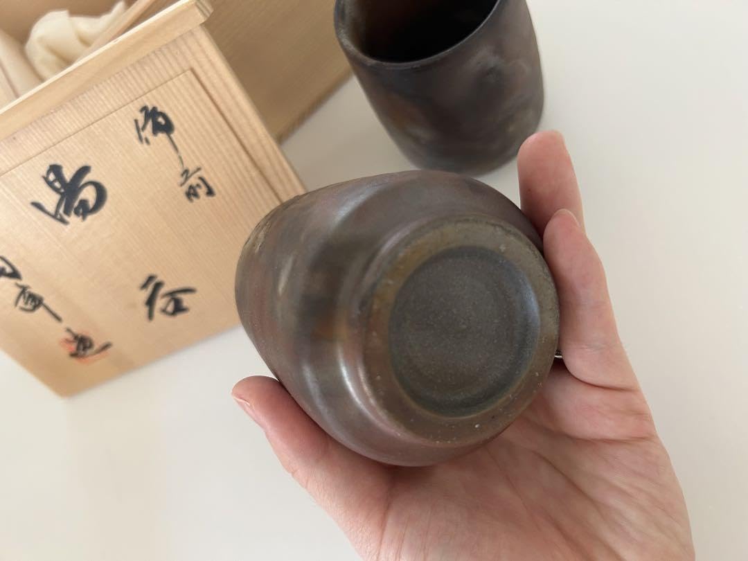 Amazon.co.jp: 備前焼 湯呑ペアセット 木箱あり 湯呑 備前湯呑