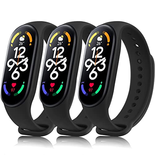 Oumida 3 Piezas Correa Compatible con Xiaomi Mi Band 7, Correa de Silicona Clásica, Pulsera de Repuesto Deportiva de TPU Suave para Xiaomi Mi Smart Band 7 (Negro+Negro+Negro)