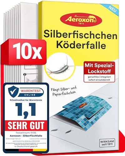 Aeroxon Silberfische Bekämpfen - 10x Silberfischfalle – Hochwirksame Klebefallen Silberfische, Insektizidfreie Papierfische Falle, Alternative zu Silberfisch Köderdose und Silverfish Spray