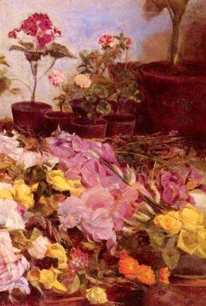 Peinture à l'huile Still Life Flower Pots de Sottocornola, toile premium de grand format
