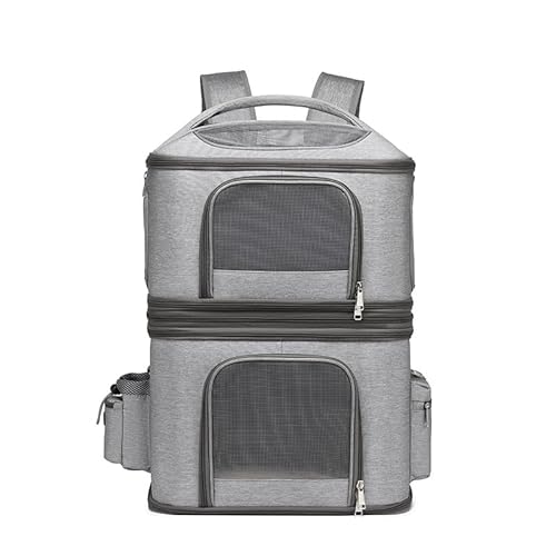 TOOWOO クロスボーダー 二層式ペットリュック 大容量 猫バッグ 2個収納可能 分割・取り外し可能 通気性 旅行バッグ 飛行機旅行 ポータブル 猫ケージ (グレー)