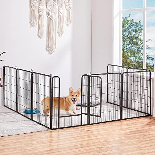 Yaheetech Welpenlaufstall 8-teilig 80cm hoch, Welpenauslauf mit Einteilige Verriegelung, Hundelaufstall mit Tragetasche & Befestigungsgurte, ideal für Hunde Wohnung & Garten, Einfache Montage