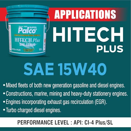 Image of PALCO Hitech Plus 15W40 Diesel Engine Oil 15 Litre for Heavy Duty Cars, Commercial Vehicles & Turbocharged Diesel Engines, EGR Compatible