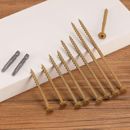 Image of #14 x 4 Inch Lag Screws (280Pcs) 8lb. Structural Wood Screw, Bronze, Carbon Steel, Washer Head, Rust Resistant epoxy Coated, T30 Star Bit
